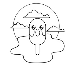 delicious ice cream in stick kawaii in the beach