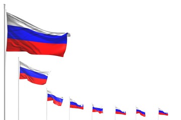 beautiful memorial day flag 3d illustration. - many Russia flags placed diagonal isolated on white with place for your text