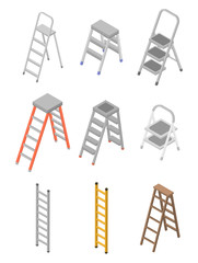 Ladder icons set. Isometric set of ladder vector icons for web design isolated on white background - obrazy, fototapety, plakaty