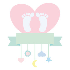 baby foot prints in heart love and mobile hanging