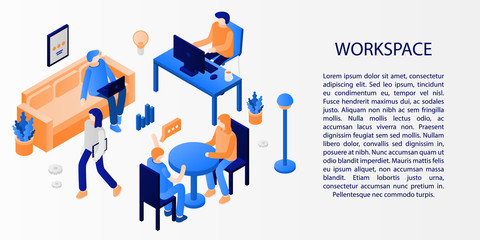 Workspace concept banner. Isometric illustration of workspace vector concept banner for web design