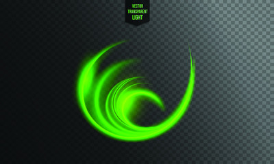 Abstract green wind line of light on a transparent background, isolated and easy to edit. Vector Illustration