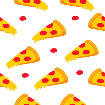 Pizza seamless pattern. Pizza flat vector on white background