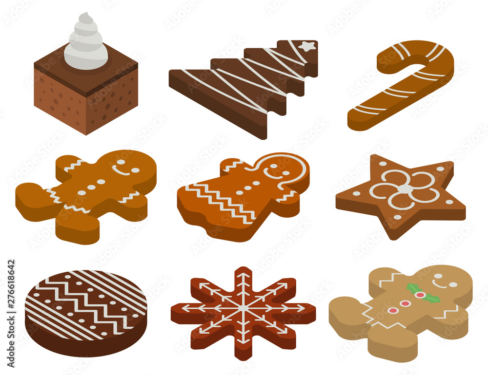 Poster gingerbread icons set. isometric set of gingerbread vector icons for web design isolated on white ba