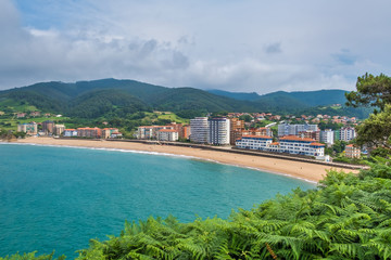Panoramac view of beach in Bakio, Bizkaia, Basque Country, Spain.