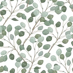 Wallpaper murals White Seamless pattern with eucalyptus leaves. Vector Watercolour.