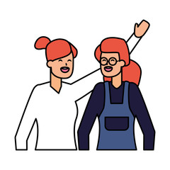 two women characters portrait on white background