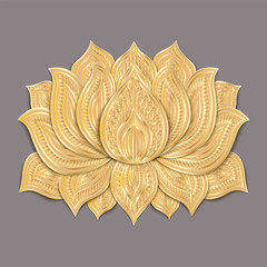 Beautiful gold Lotus flower. Hand drawn doodle element. Ethnic design. Vector illustration.