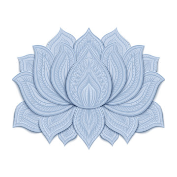 Beautiful blue Lotus flower. Hand drawn doodle element. Ethnic design. Vector illustration.
