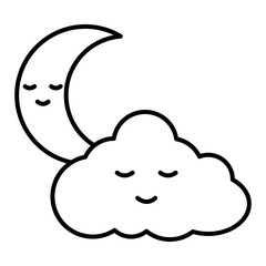 cute cloud with moon kawaii characters