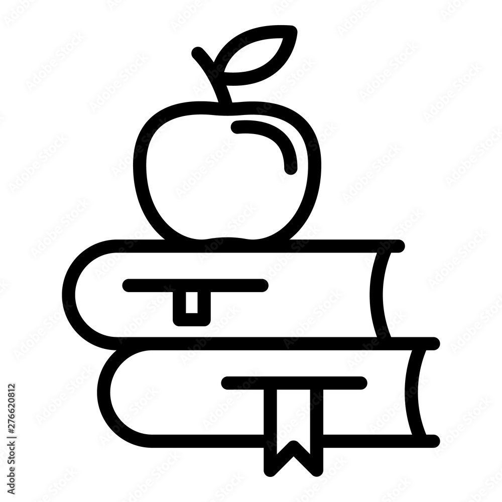 Poster apple on books icon. outline apple on books vector icon for web design isolated on white background