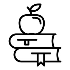 Apple on books icon. Outline apple on books vector icon for web design isolated on white background