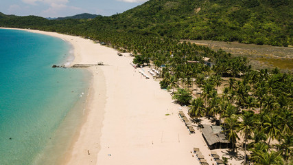 Fototapeta na wymiar Drone view of Nacpan Beach, tropical beach in El Nido, Palawan, The Philippines