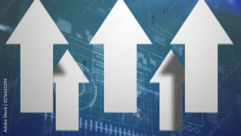 Poster arrows pointing up and data is moving in global market