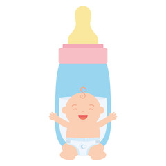 cute little baby boy with bottle milk