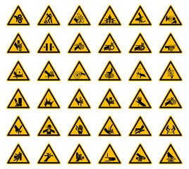 Triangular Warning Hazard Symbols labels On White Background