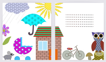 Beautiful background with Cute retro elements. Applique of tissue  and space for text. Vector illustration.