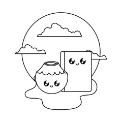 passport with cocktail coconut kawaii in the beach