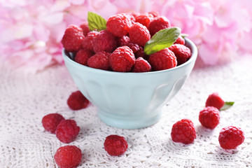 fresh raspberries in a bowl