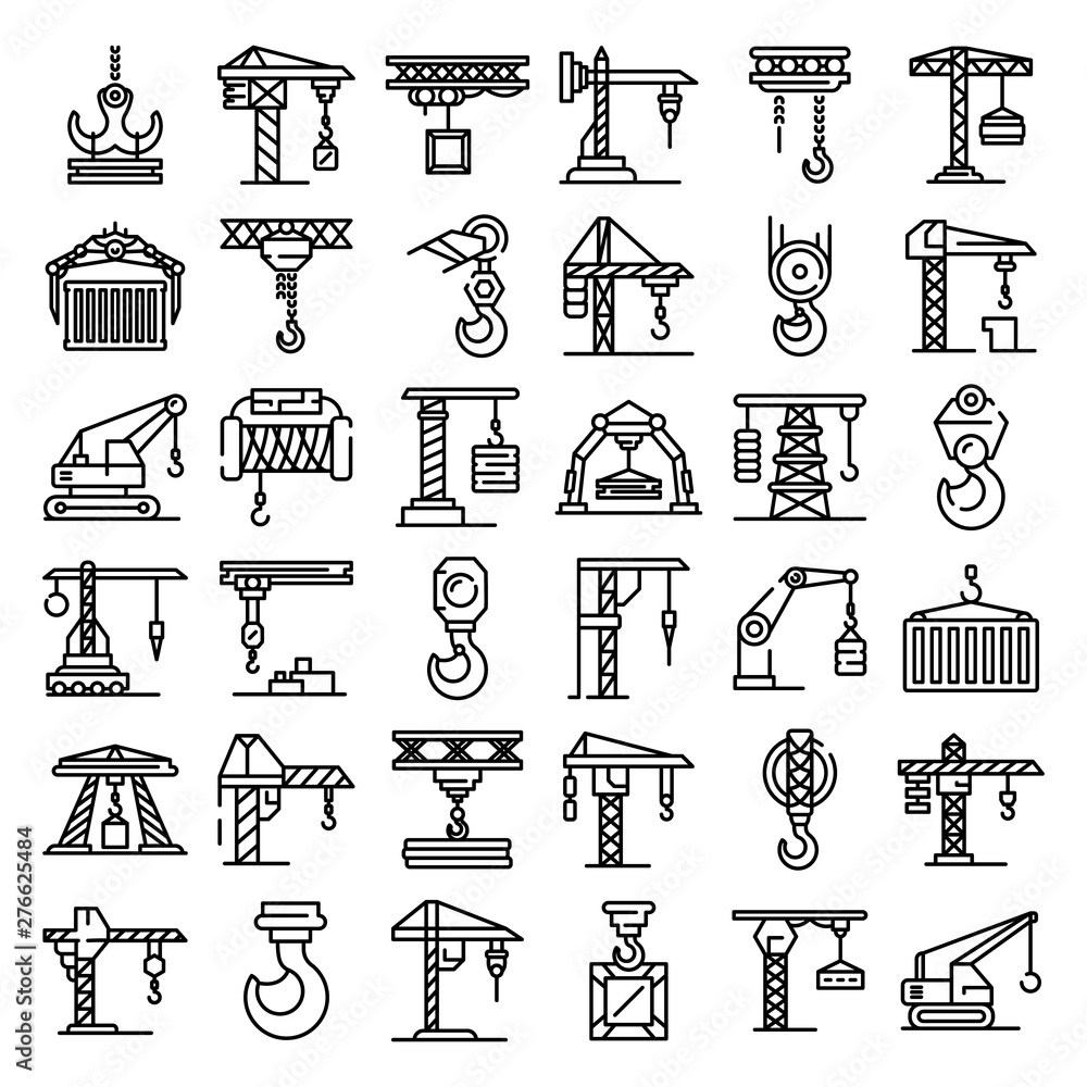 Poster crane icons set. outline set of crane vector icons for web design isolated on white background