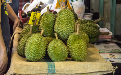 Fresh Durian Fruit arranged display on shelf in Maker Fresh Food Concept