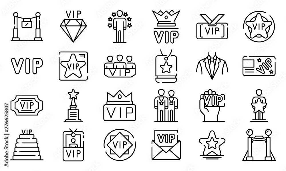 Poster vip icons set. outline set of vip vector icons for web design isolated on white background