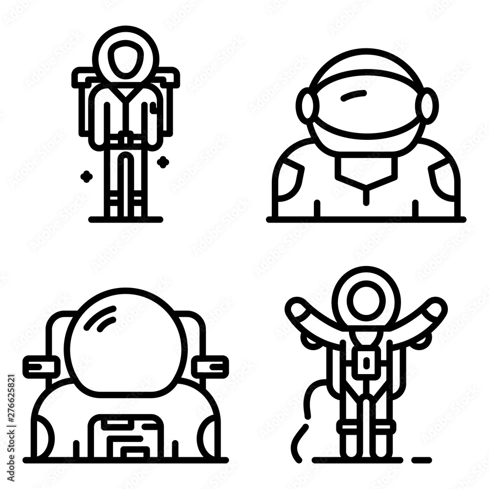Poster astronaut icons set. outline set of astronaut vector icons for web design isolated on white backgrou