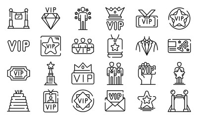Vip icons set. Outline set of vip vector icons for web design isolated on white background - obrazy, fototapety, plakaty