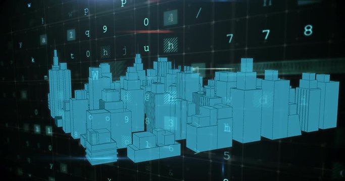 Virtual buildings in a city and online security terms