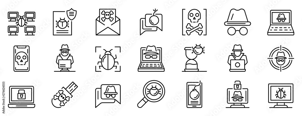 Poster hacker icons set. outline set of hacker vector icons for web design isolated on white background