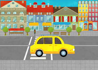 cartoon scene with every day car in the city on the street illustration for children