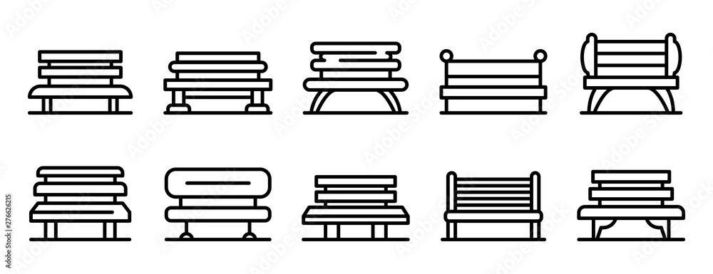 Poster park bench icons set. outline set of park bench vector icons for web design isolated on white backgr