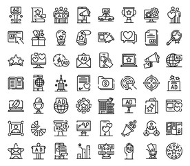 Advertising agency icons set. Outline set of advertising agency vector icons for web design isolated on white background