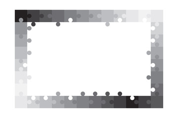 Jigsaw puzzle frame, blank puzzle border template, gray isolated on white background, vector illustration.