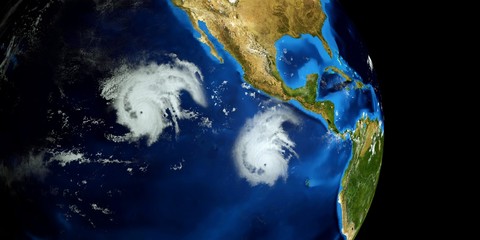 Extremely detailed and realistic high resolution 3d illustration of Hurricane Barbara next to the US East coast. Shot from space. Elements of this image are furnished by Nasa. © Sasa Kadrijevic