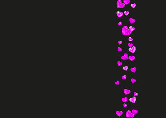 Heart frame background with gold glitter hearts. Valentines day. Vector confetti. Hand drawn texture.