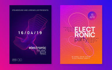 Neon music flyer. Electro dance dj. Electronic sound fest. Techno trance party. Club event poster. 