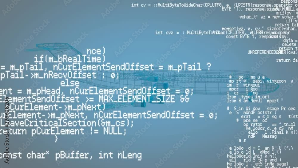Poster digital 3d model of an aeroplane with interface codes