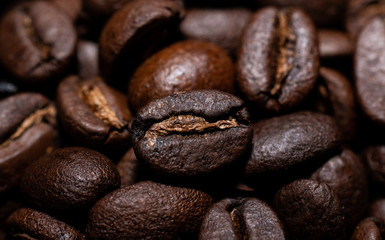 coffee beans on black background