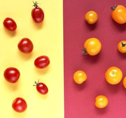 cherry tomatoes abstraction photo. creative combination of colors, creative combination and shapes