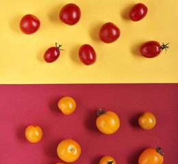 Naklejka na ściany i meble cherry tomatoes abstraction photo. creative combination of colors, creative combination and shapes