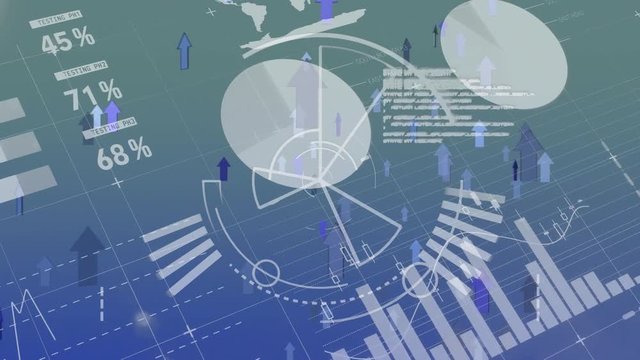 Graphs and statistics with arrows flying uwards