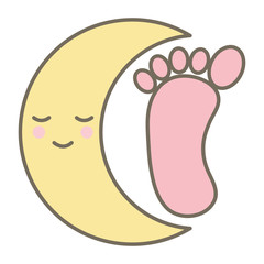 baby foot print with moon kawaii character
