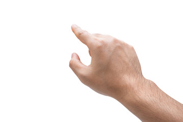 Man hand touching isolated on white background with clipping path.