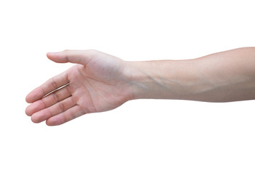 Empty open man hand isolated on white background with clipping path.