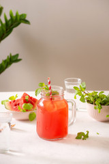 Freshly served watermelon mojito cocktails