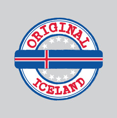 Vector Stamp for Original logo with text Iceland and Tying in the middle with Iceland Flag.