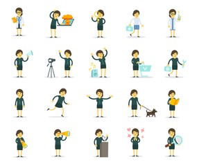 Set cartoon female. Search and dialogues. Working woman. Big set character. Woman bundle. 
