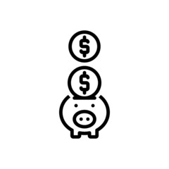 Black line icon for piggy bank 
