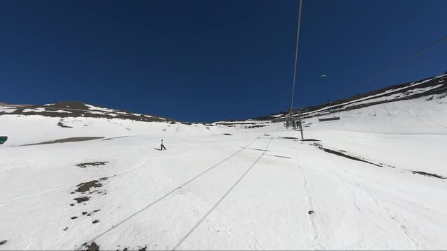 Travelling Up The Mountain On A Chair Lift On Mt Hutt Ski Field In New Zealand, Open Day